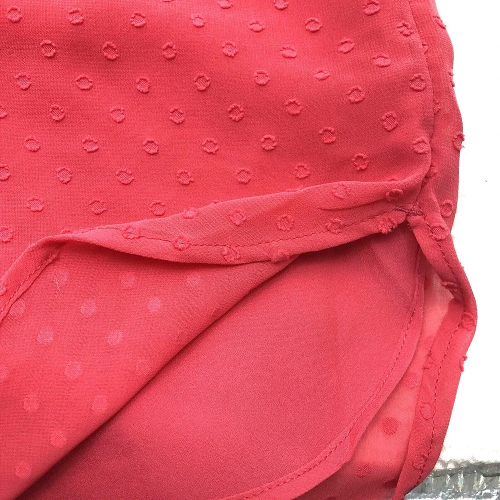 Talbots Button‎ Shirt Womens XS Pink Polka Dot Textured Sheer side slits